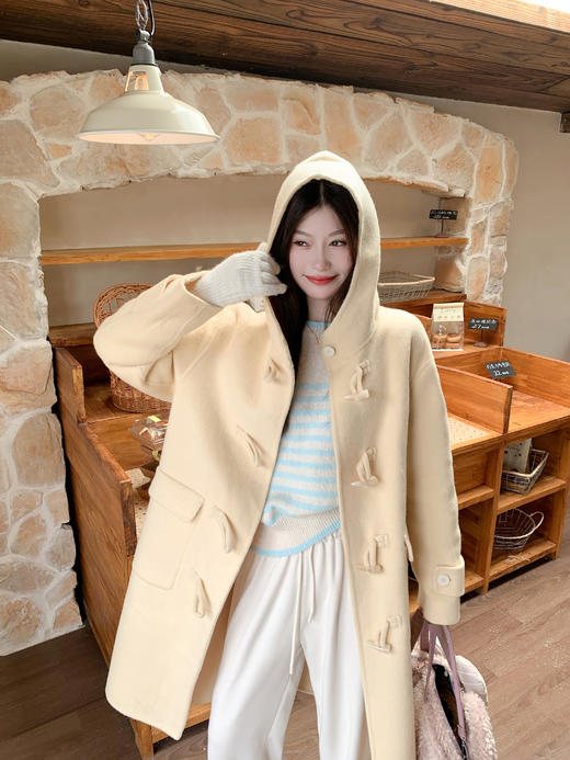 <曾小咸推荐>现货秒杀 ！微信超特价！韩系连帽牛角扣毛呢外套 日常489.99 立减250 秒杀239.99！！ 商品图9