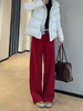 新年团宠糯米棉暗红窄版加厚加绒阔腿直筒裤高腰休闲裤 商品缩略图5