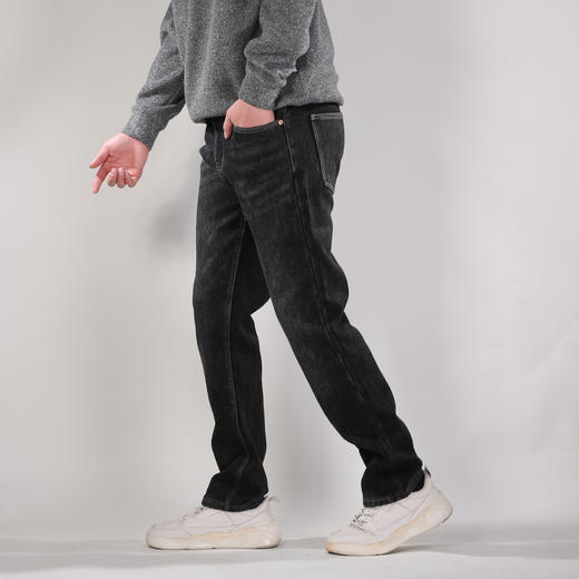 DRONKOO 2025 正常腰表袋右后袋NEW刺绣复合绒厚牛仔长裤 商品图2