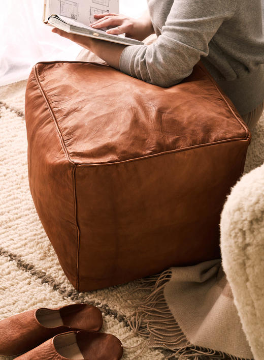 伽罗 JALO 摩洛哥进口手工制作方形蜂蜜色羊皮坐墩 商品图0