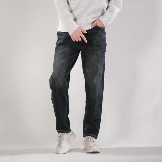 DRONKOO 2025 正常腰表袋黑皮标复合厚绒厚牛仔长裤 商品图1