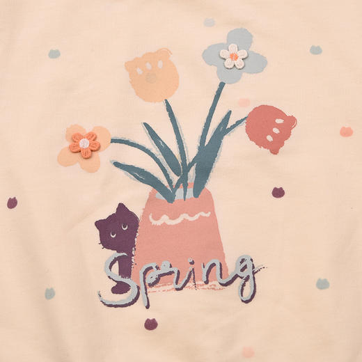 棉果果春季新品女童纯棉小线圈米白圆领套头卫衣M122180226110 商品图3