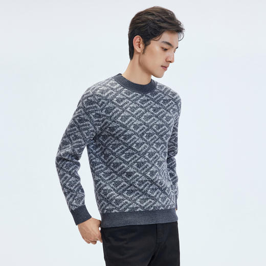 【门店同款&含山羊绒】圣得西2025年冬季毛衫提花男款圆领针织衫 商品图1