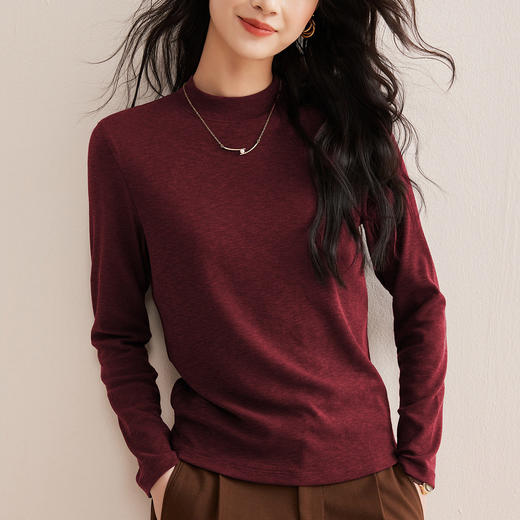 「自j」全新升级【铂金会员128/天猫169/差价41】(03044)洛诗琳半高领兰精打底衫2026春季秋新款正肩显瘦长袖T恤 商品图3