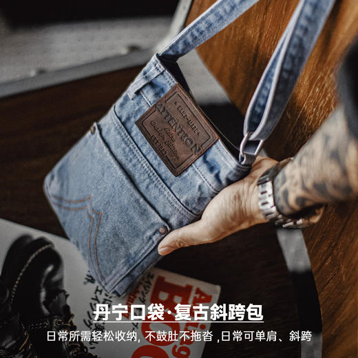 马登工装美式水洗蓝色牛仔单肩斜挎包丹宁通勤手提平板随行包男款 商品图1