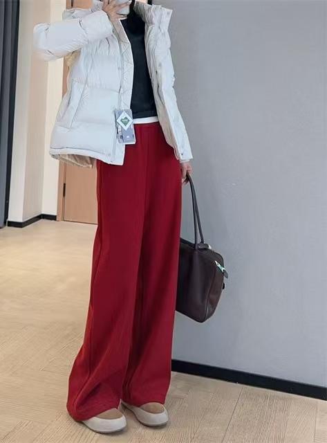 新年团宠糯米棉暗红窄版加厚加绒阔腿直筒裤高腰休闲裤 商品图10