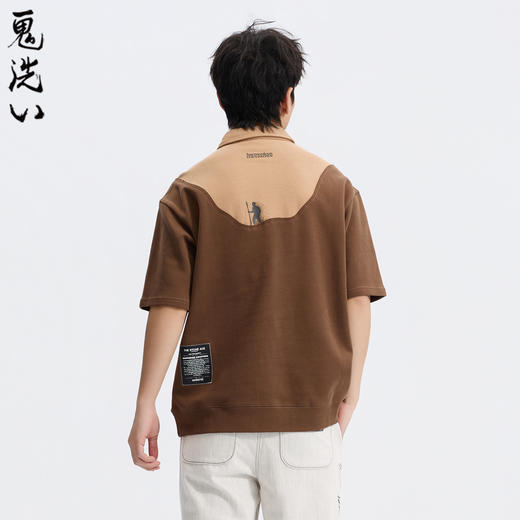 ONIARAI/鬼洗26黑标石器时代狩猎者剪影拼接散口宽马球衫 A840025 商品图2