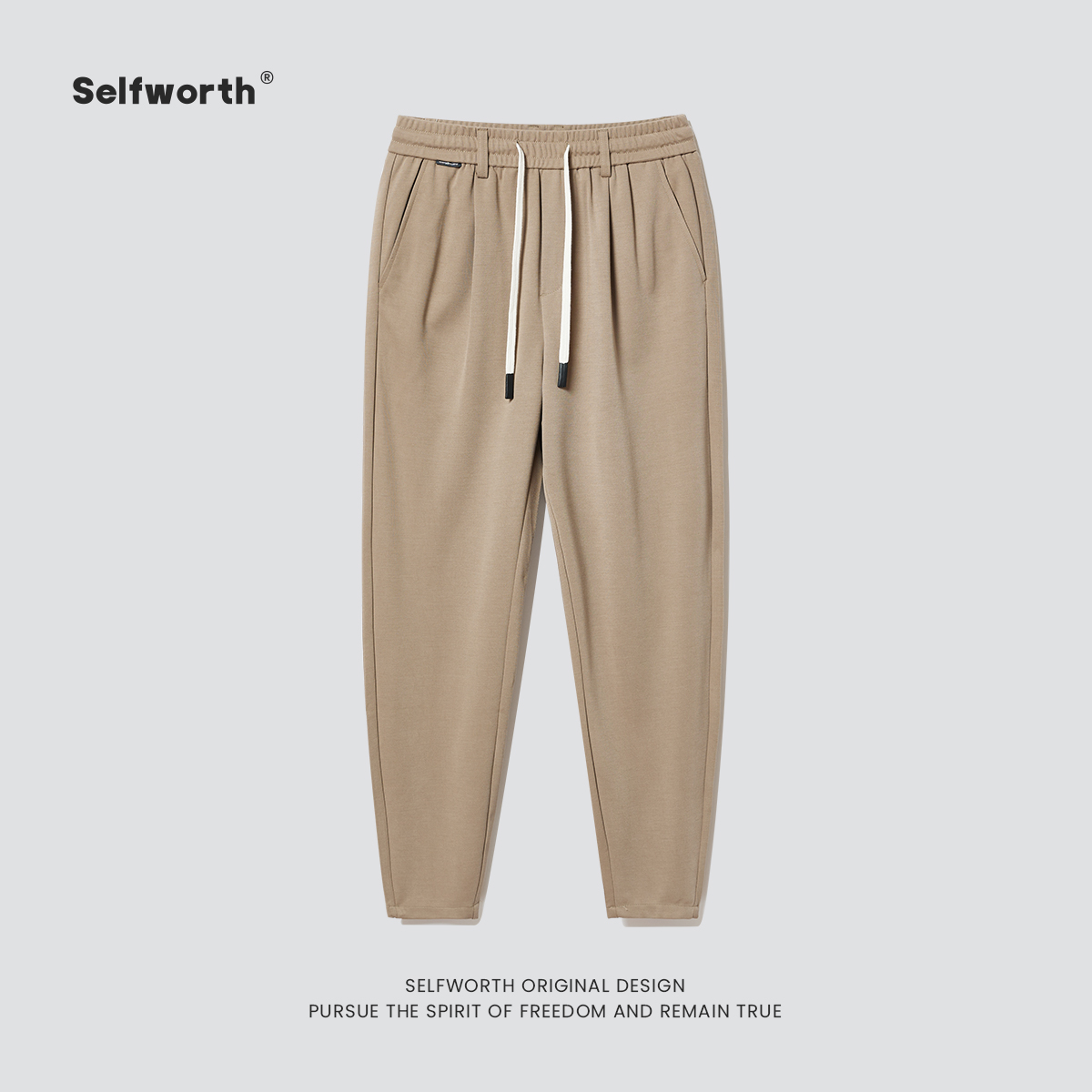 Selfworth男装针织休闲裤子2023秋季新款男士运动卫裤宽松九分裤