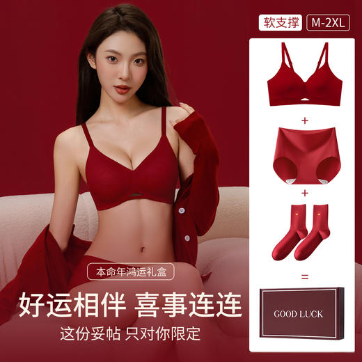 本命年鸿运礼盒【舒适承托圆挺有型❗️亲肤细腻顺滑】草本邂逅红色内衣结婚文胸内裤喜袜礼盒新娘喜庆女士内衣套装。jb 商品图0
