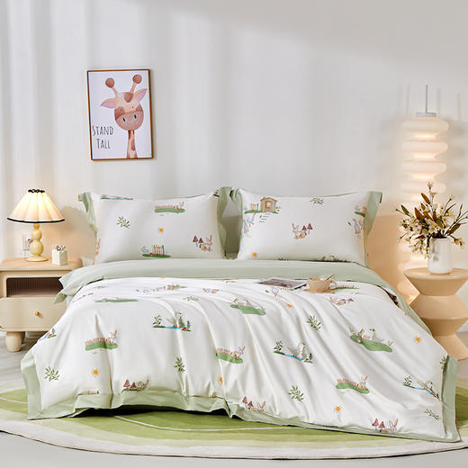 多喜爱 60S全棉缎纹四件套-童心绘梦系列 鲸落诗章/田园牧歌/宇宙漫游/甜梦乐园/森林物语【双股加捻工艺】【数码活性印染】【多款可选】宽边设计 撞色织带 商品图10