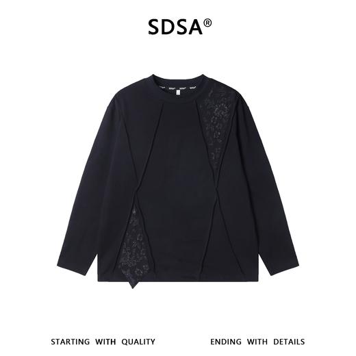 T5094SDSA男士秋冬新款痞帅男装潮牌褶皱花卉拼接圆领长袖T恤百搭宽松 商品图1