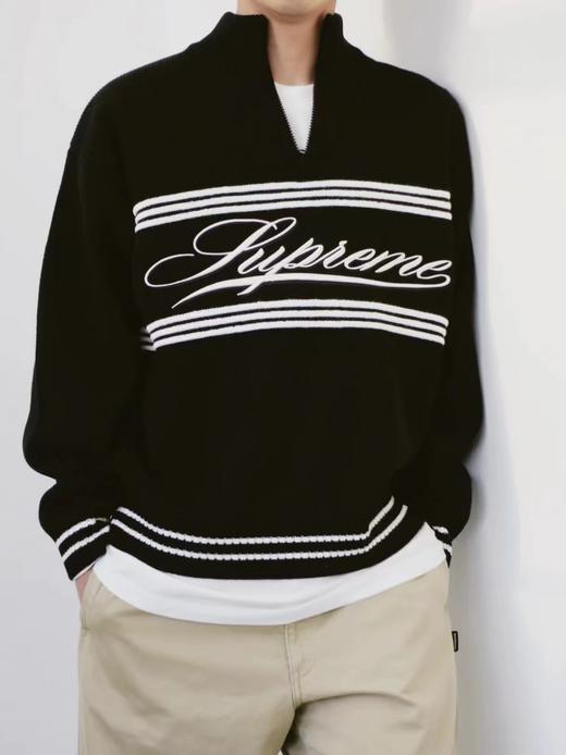 D122603条纹logo草写刺绣字母半拉链毛衣男女同款 商品图1