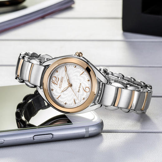 SHFE2074-59A 西铁城Citizen 西铁城光动能百搭玫瑰金钢带女表FE2074-59A 商品图2
