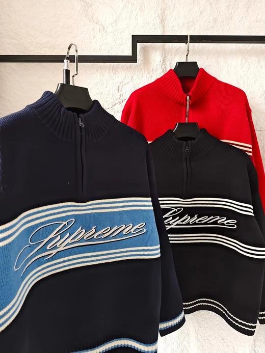 D122603条纹logo草写刺绣字母半拉链毛衣男女同款 商品图6