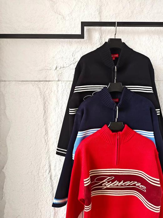 D122603条纹logo草写刺绣字母半拉链毛衣男女同款 商品图10