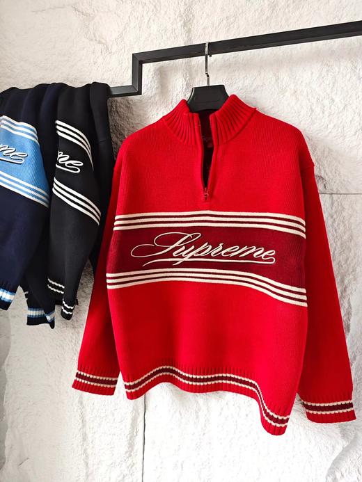 D122603条纹logo草写刺绣字母半拉链毛衣男女同款 商品图7