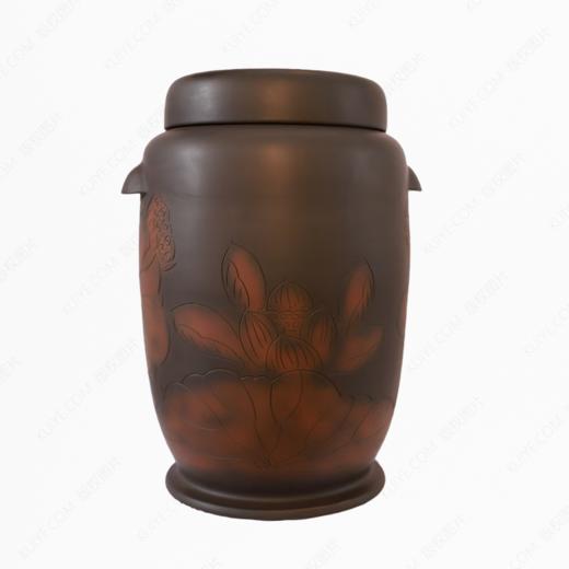纯手工拉坯五色泥紫陶荷花大坛（线雕）骨灰坛骨灰罐骨灰盒寿盒 商品图0