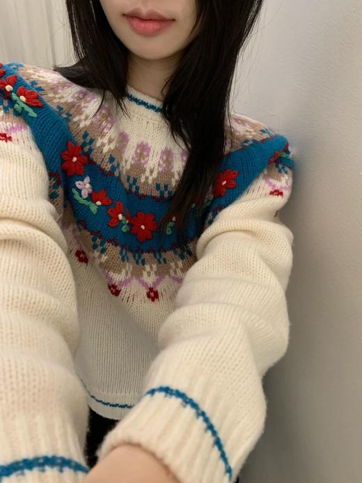 SZ6E02_凝脂色_针织衫_冬季_圆领长袖提花宽松_高级女装_BERNIEELEN 伯妮斯茵 商品图1