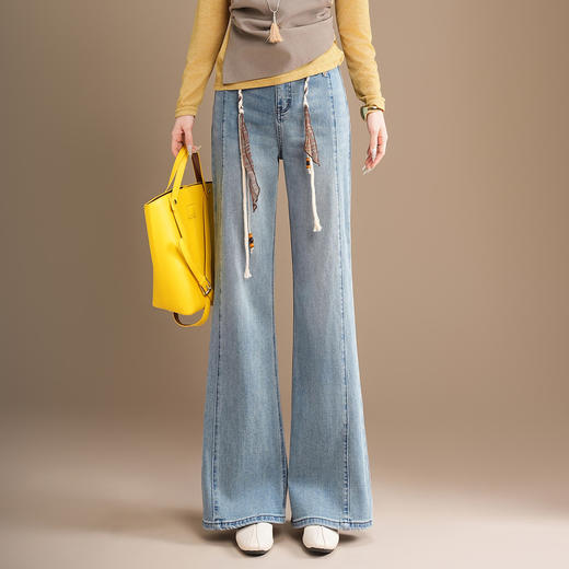 「自」全新升级【铂金会员192/天猫259/差价67】(01920)洛诗琳气质微喇牛仔裤2026春季新款高腰显瘦腰带直筒裤女 商品图2