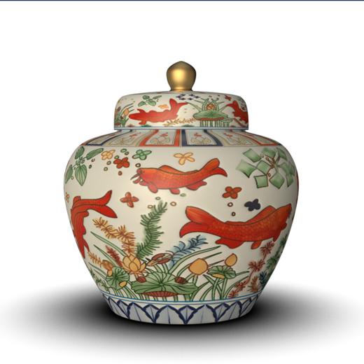 宫美画院 锦鲤戏藻纹盖罐 宫廷美学文创 瓷器 茶叶罐 国风好礼  商品图2