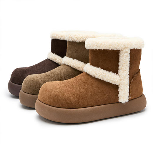 西遇厚底加绒雪地靴女冬季新款加厚保暖勃肯短靴毛毛棉鞋子K0057367 商品图4