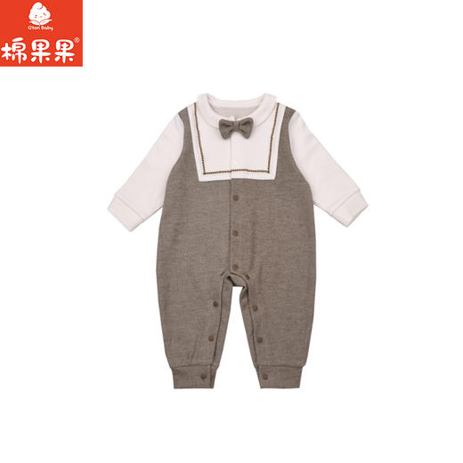 棉果果春季新品男童氨棉纯棉针织斜纹小绅士假两件对开爬衣对开连体衣M112722226141 商品图1