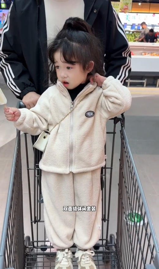 儿童双面绒套装秋冬季宝宝保暖毛毛衣两件套男女童立领防风 商品图0