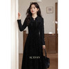 鹿向南「云锦春华」新中式气质丝绒款国潮女秋冬显瘦黑色连衣裙 商品缩略图0