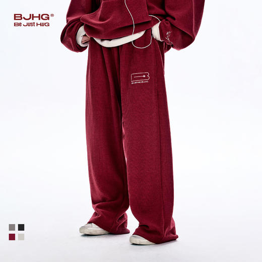 BJHG不计后果灯芯绒裤子男款春2026新款宽松刺绣直筒运动休闲裤女 商品图0