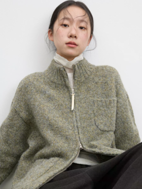 步履不停/5D13319C/拉链花纱毛衣开衫