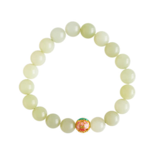 【天然正品】足金珐琅单珠配天然黄口料细腻油润度佳约10.1MM和田玉圆珠手串 171225NJ74特价：1380 商品图0