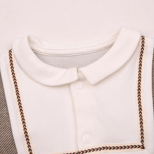 棉果果春季新品男童氨棉纯棉针织斜纹小绅士假两件对开爬衣对开连体衣M112722226141 商品图6