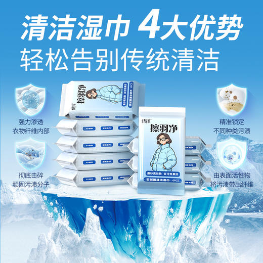 「9.9到手6包！羽绒服清洁湿巾」冲锋衣羽绒服免洗去污衣物去渍湿纸巾居家日用清洁工具 商品图1