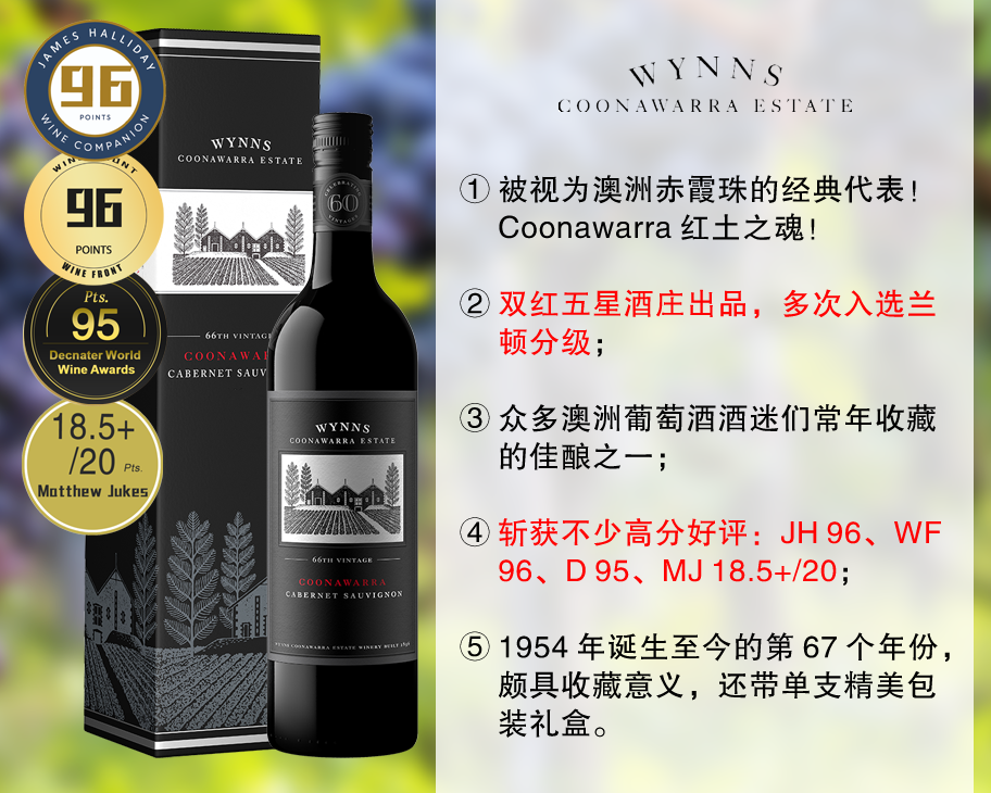 【现货特促，整箱更优惠】【JH96+WF96+D95】兰顿卓越级｜澳洲教科书级赤霞珠：酝思酒庄黑标赤霞珠旗舰干红（2022年）