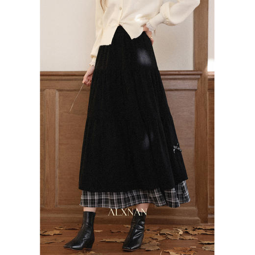 鹿向南「褐咖柔章」美拉德咖色拼接格子长款半身裙女秋伯克利裙子 商品图3