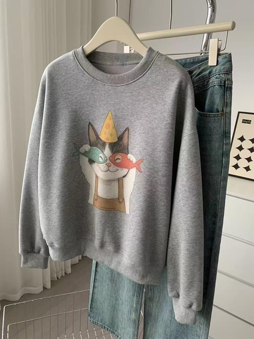 【专柜品质】重磅韩版棉质圆领卫衣 秋冬加绒加厚美式宽松上衣 商品图3