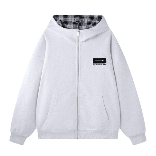 BJHG不计后果双面穿开衫连帽卫衣男款春季美式针织帽衫格纹外套女 商品图4