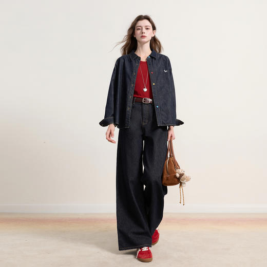 【100棉】三彩独醒2026春季新款显瘦收腰牛仔裤宽松阔腿裤长裤F 商品图2