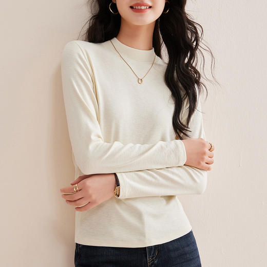 「自j」全新升级【铂金会员128/天猫169/差价41】(03044)洛诗琳半高领兰精打底衫2026春季秋新款正肩显瘦长袖T恤 商品图1