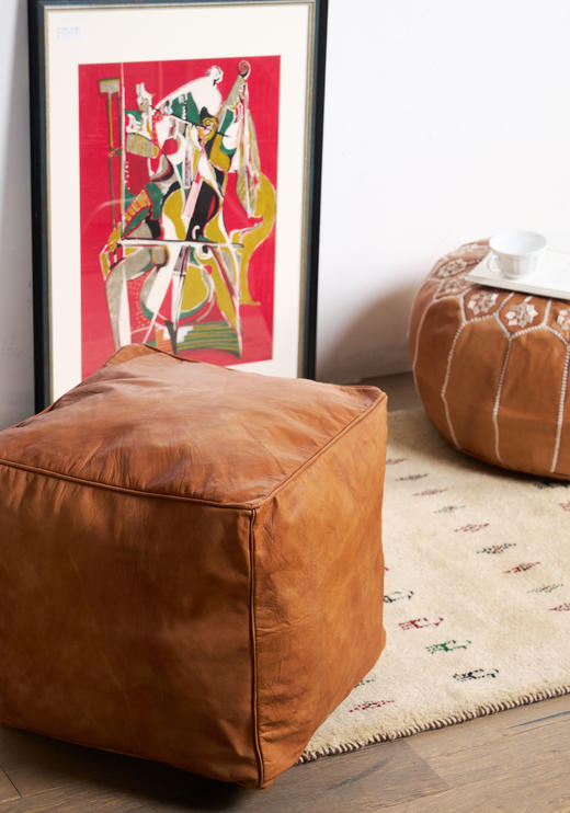 伽罗 JALO 摩洛哥进口手工制作方形蜂蜜色羊皮坐墩 商品图1