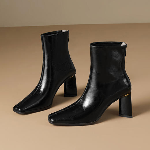 【预售5天】英伦时尚真皮粗跟新款方头拉链女靴气质瘦瘦靴OFSM&OFSM6403 商品图3