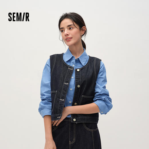 商场同款|森马牛仔马甲女春短款明线2026新款设计感时尚百搭外套 商品图1
