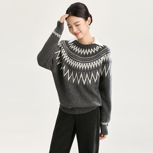 「高货wl」全新升级【铂金会员220/天猫299/差价79】(95833)洛诗琳立体织花羊毛混纺上衣2025秋冬费尔岛提花针织毛衣 商品图1