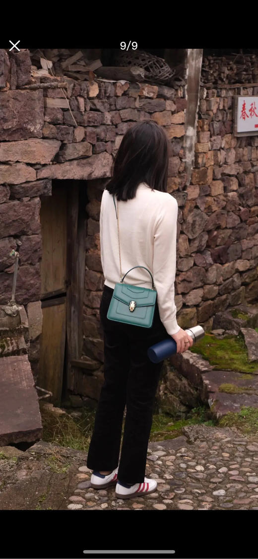 宝格丽 Serpenti Forever 系列 蛇头 绿色 牛皮 风琴包 商品图3