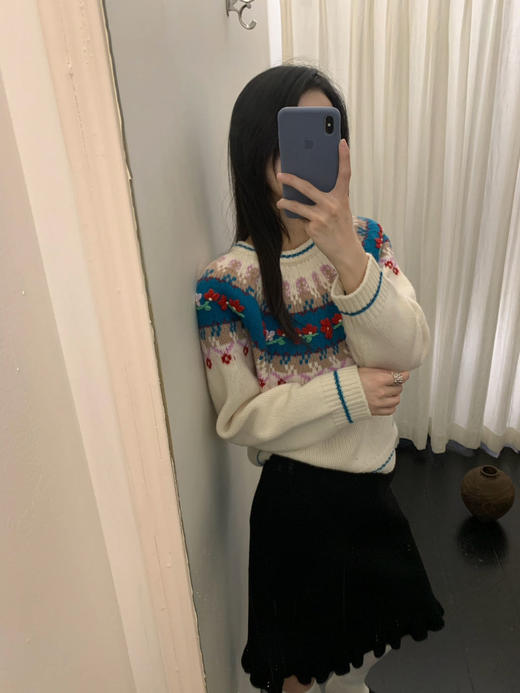 SZ6E02_凝脂色_针织衫_冬季_圆领长袖提花宽松_高级女装_BERNIEELEN 伯妮斯茵 商品图2