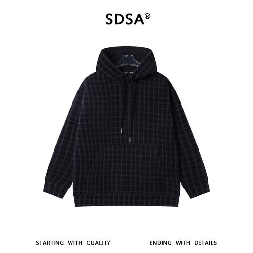 WY1558SDSA男士秋冬新款痞帅男装撞色格纹格子连帽卫衣百搭时尚套头上衣 商品图1