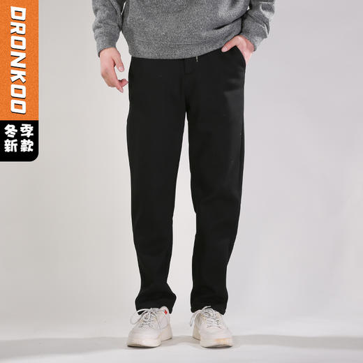 DRONKOO 2025 抽绳半松紧斜纹料右袋金属标复合绒厚休闲长裤 商品图0