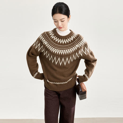 「高货wl」全新升级【铂金会员220/天猫299/差价79】(95833)洛诗琳立体织花羊毛混纺上衣2025秋冬费尔岛提花针织毛衣 商品图2