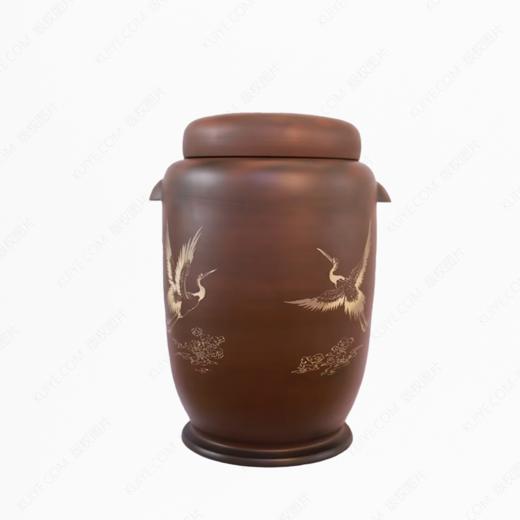 纯手工拉坯五色泥紫陶仙鹤大坛（彩填）骨灰坛骨灰罐骨灰盒寿盒 商品图0