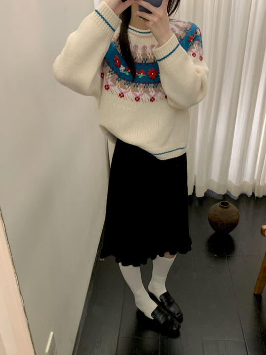 SZ6E02_凝脂色_针织衫_冬季_圆领长袖提花宽松_高级女装_BERNIEELEN 伯妮斯茵 商品图3